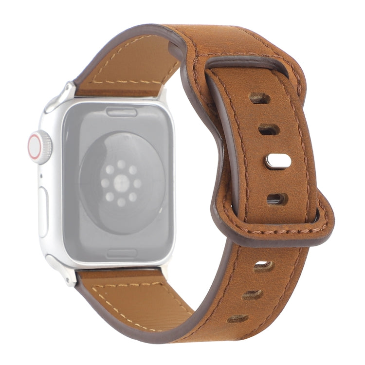 Crazy Horse Leather Butterfly Buckle Watchband For Apple Watch Series