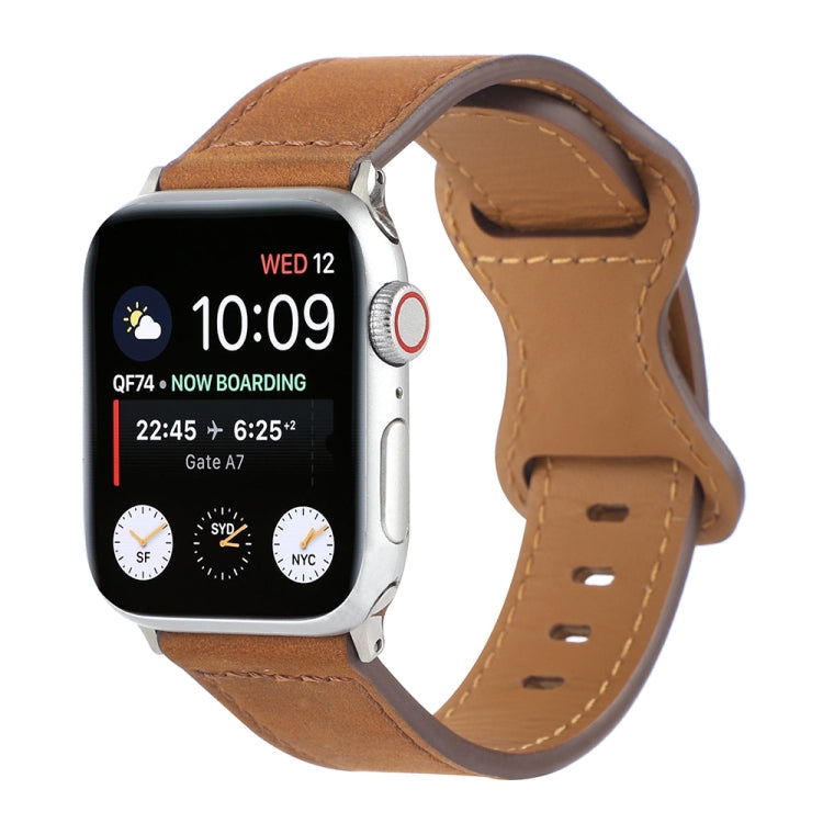 Crazy Horse Leather Butterfly Buckle Watchband For Apple Watch Series