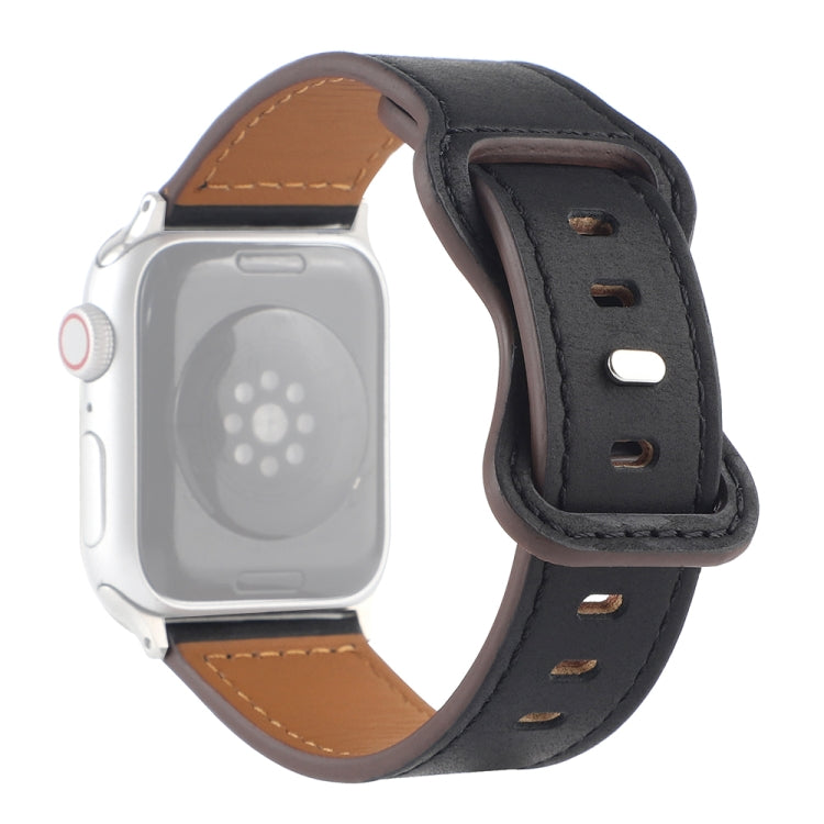 Crazy Horse Leather Butterfly Buckle Watchband For Apple Watch Series