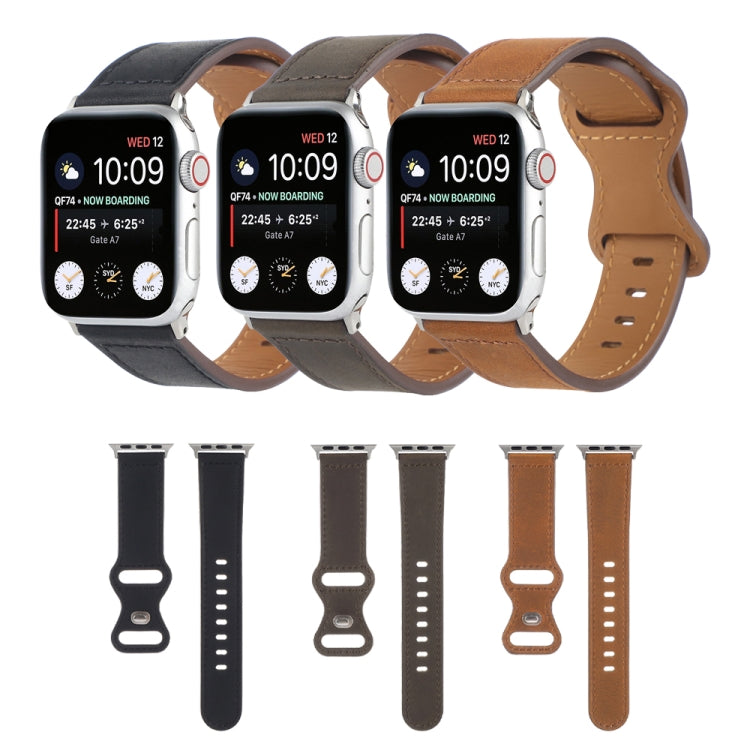 Crazy Horse Leather Butterfly Buckle Watchband For Apple Watch Series