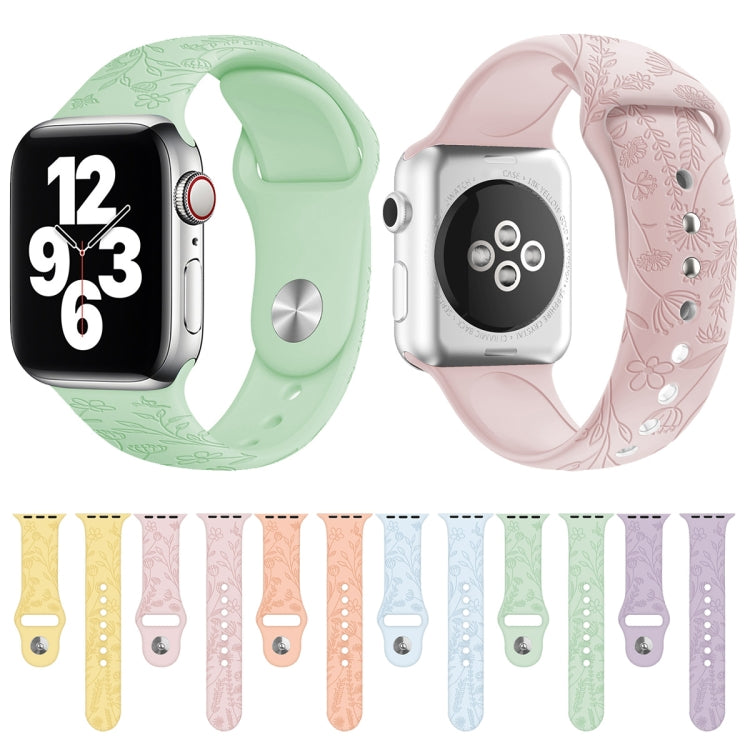 Butterflies Love Flower Embossing Silicone Watchband For Apple Watch Series