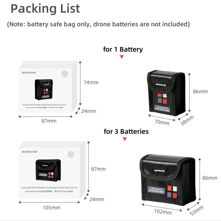 Sunnylife EVO-DC354 3 in 1 Battery Explosion-proof Bag for EVO Nano