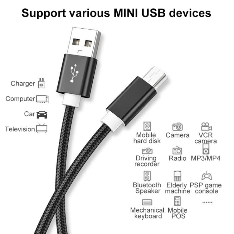 5 PCS Mini USB to USB A Woven Data / Charge Cable for MP3, Camera, Car DVR My Store