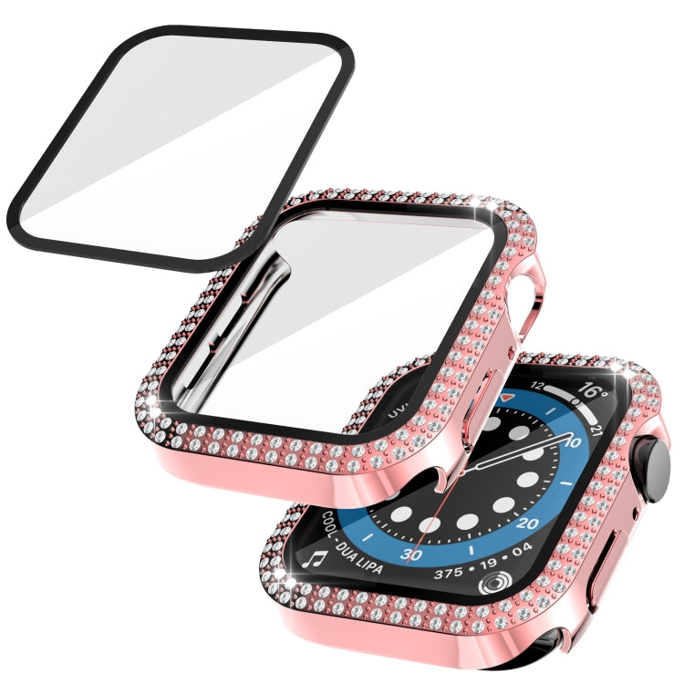 Double-Row Diamond PC+Tempered Glass Watch Case For Apple Watch Series