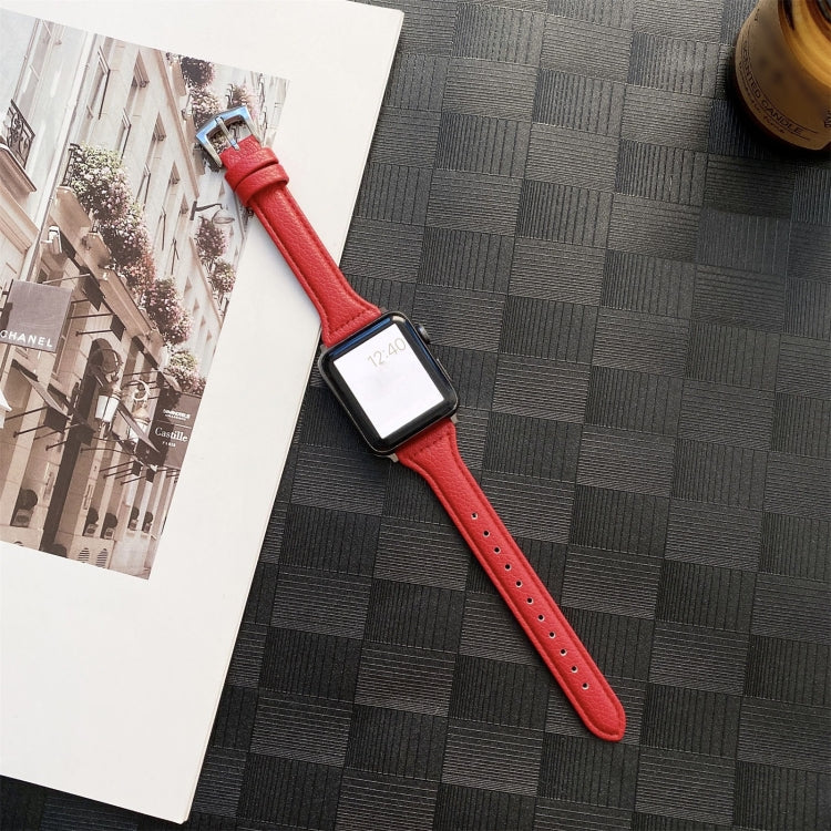 Small Waist Lychee Texture Watchband For Apple Watch Series