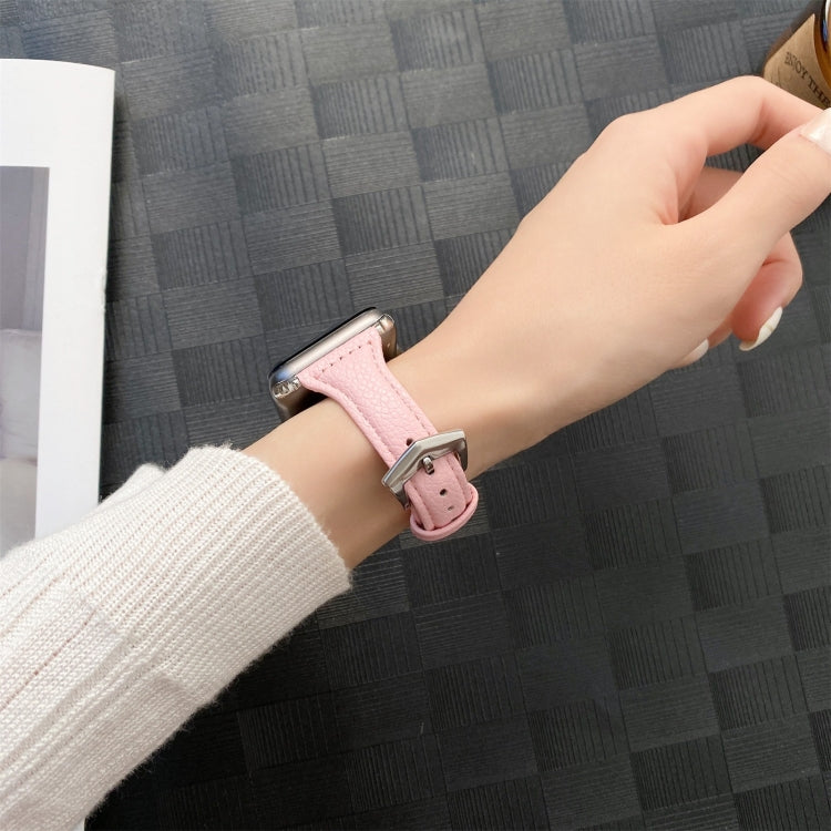 Small Waist Lychee Texture Watchband For Apple Watch Series