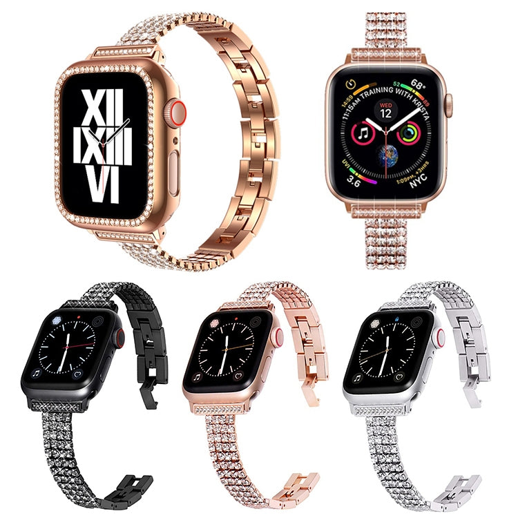 Four-row Diamond-set Metal Watchband For Apple Watch Series