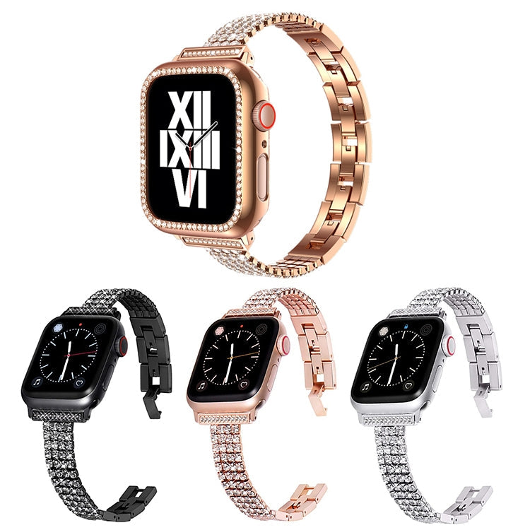 Four-row Diamond-set Metal Watchband For Apple Watch Series