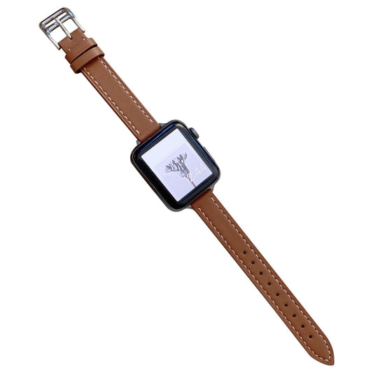 Plain Leather Watchband For Apple Watch Series