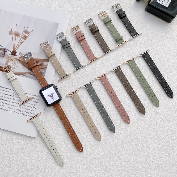 Plain Leather Watchband For Apple Watch Series