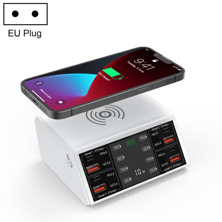 838w 9 in 1 100W 4 PD 3.0 USB-C / Type-C + 4 QC 3.0 USB Ports Smart Digital Display Wireless Charger,