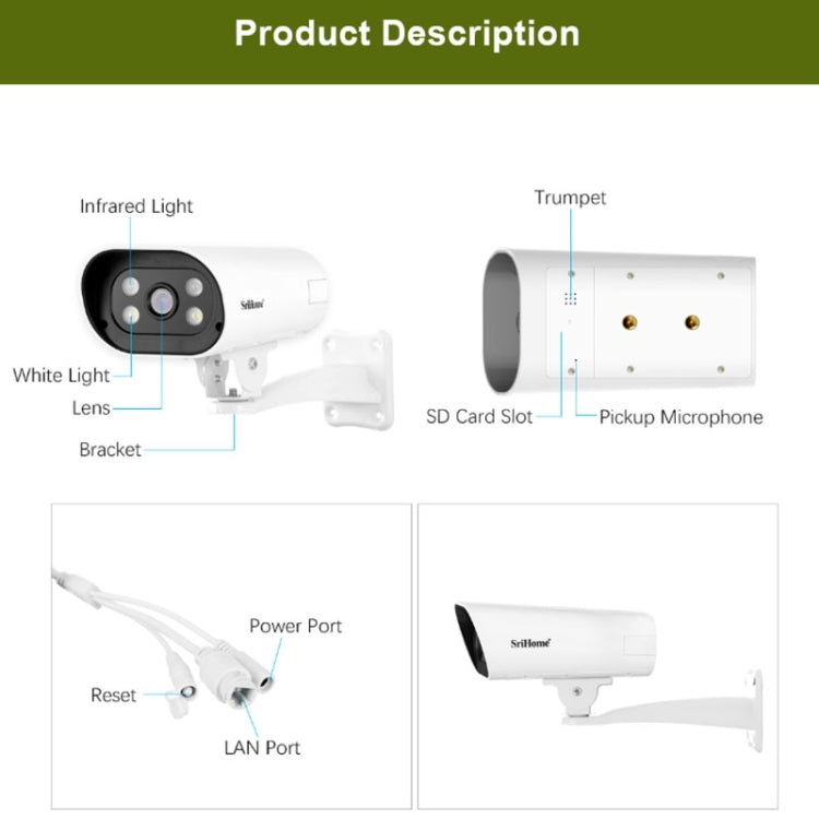 SriHome SH037B 4MP Full Color Night Vision IP66 Waterproof Bullet Camera, POE Version,