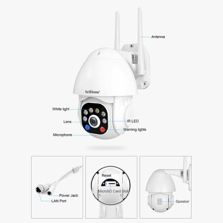 SriHome SH039B 3MP Sound and Light Alarm IP66 Waterproof Dome Camera, Reluova