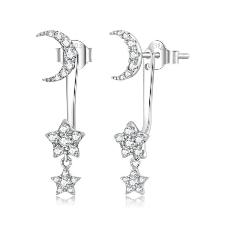 S925 Sterling Silver Moon Star Ear Stud Women Earrings Reluova