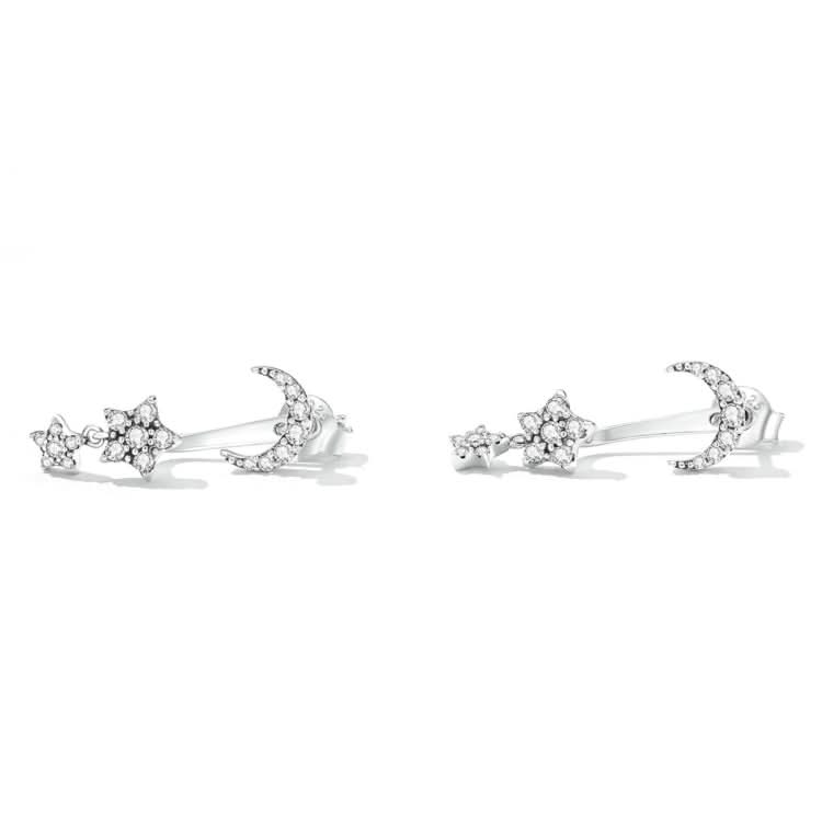 S925 Sterling Silver Moon Star Ear Stud Women Earrings Reluova