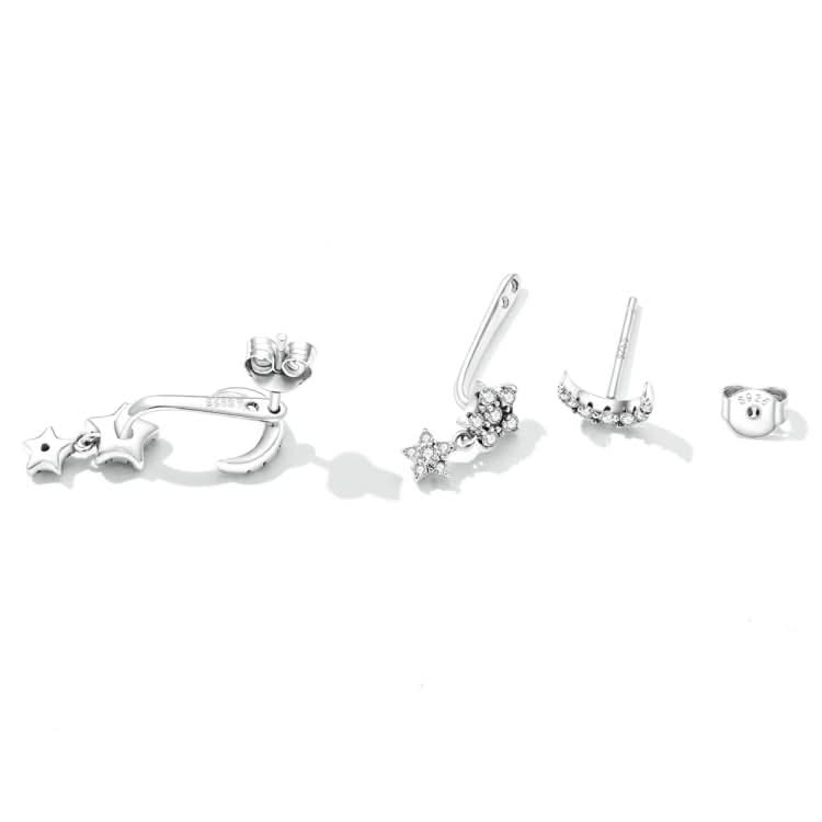 S925 Sterling Silver Moon Star Ear Stud Women Earrings Reluova