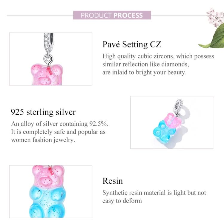 S925 Sterling Silver Candy Bear Pendant DIY Bracelet Necklace Accessories