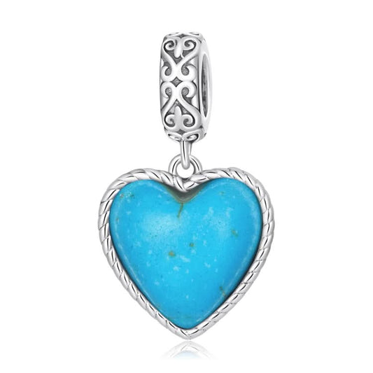 S925 Sterling Silver Heart Turquoise Pendant DIY Bracelet Necklace Accessories