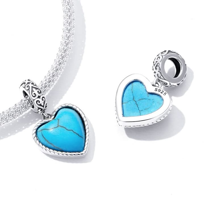 S925 Sterling Silver Heart Turquoise Pendant DIY Bracelet Necklace Accessories