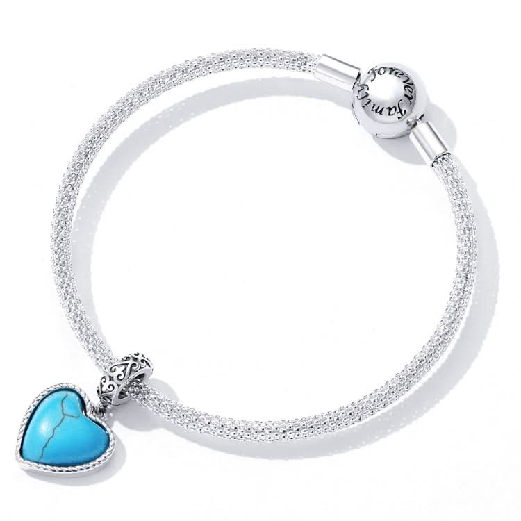 S925 Sterling Silver Heart Turquoise Pendant DIY Bracelet Necklace Accessories