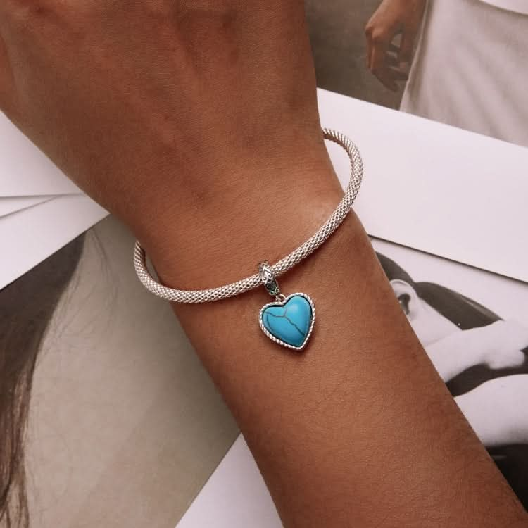 S925 Sterling Silver Heart Turquoise Pendant DIY Bracelet Necklace Accessories