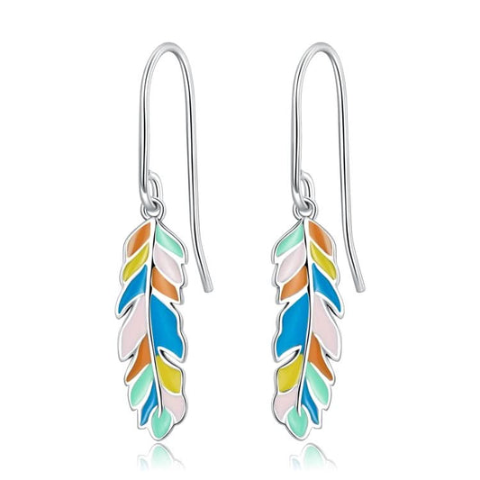 S925 Sterling Silver Colorful Feather Ear Hook Women Earrings Reluova