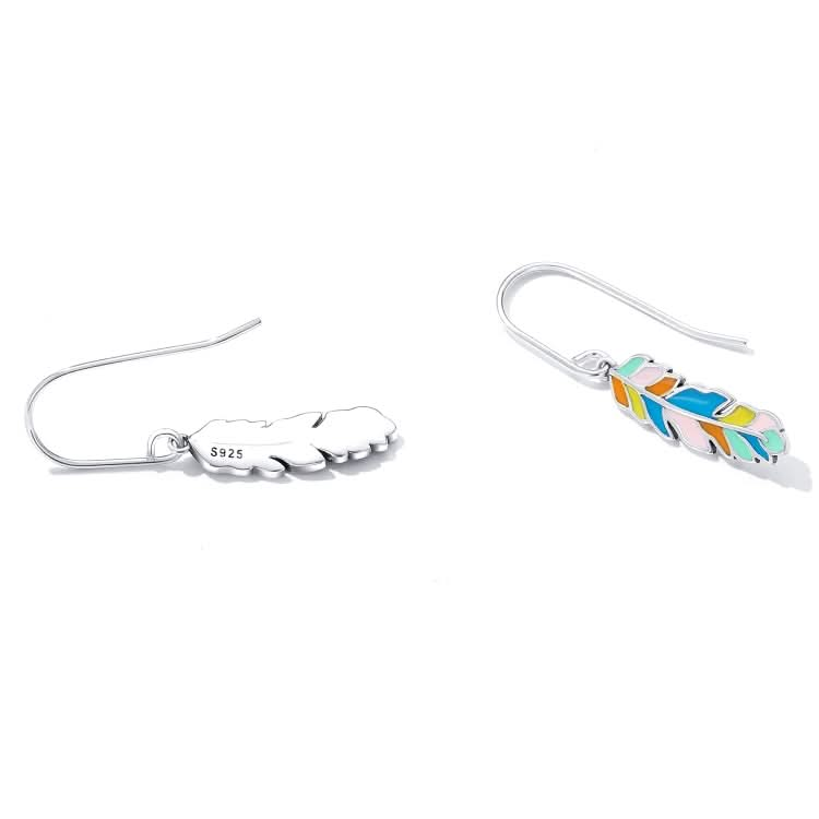 S925 Sterling Silver Colorful Feather Ear Hook Women Earrings Reluova