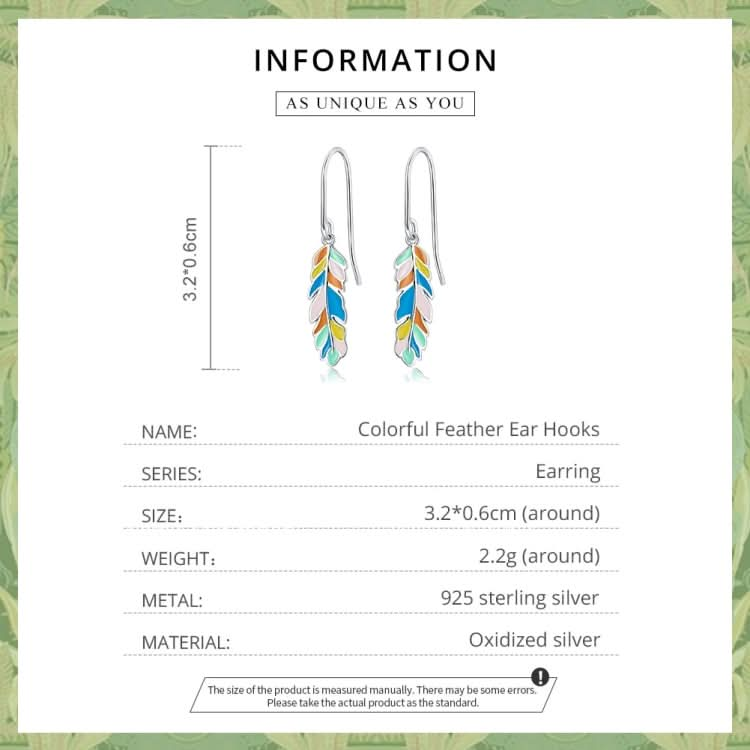 S925 Sterling Silver Colorful Feather Ear Hook Women Earrings Reluova