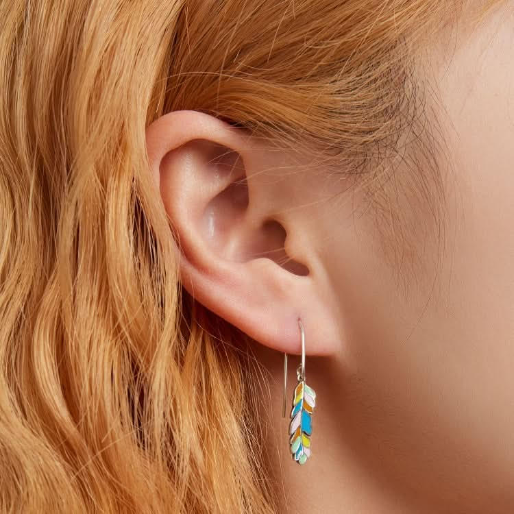 S925 Sterling Silver Colorful Feather Ear Hook Women Earrings Reluova