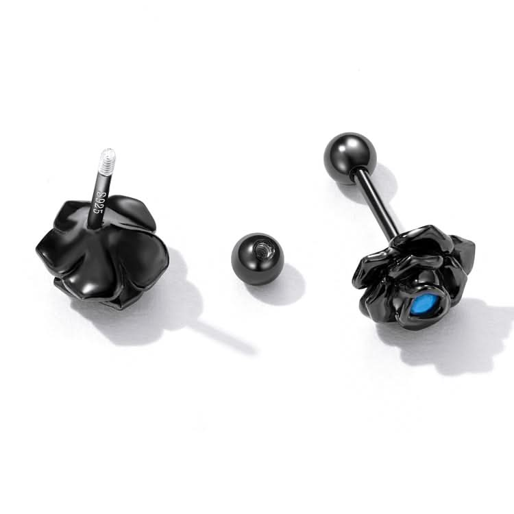 S925 Sterling Silver Black Rose Ear Stud Women Earrings Reluova