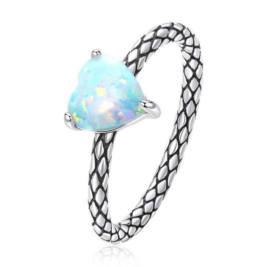 S925 Sterling Silver Heart Opal Snake Pattern Women Ring My Store