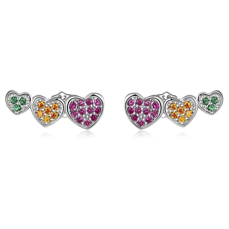 S925 Sterling Silver Colorful Heart Ear Stud Women Earrings Reluova