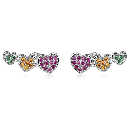 S925 Sterling Silver Colorful Heart Ear Stud Women Earrings Reluova