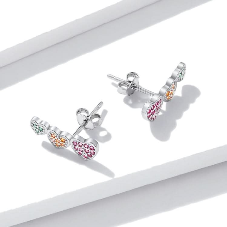 S925 Sterling Silver Colorful Heart Ear Stud Women Earrings Reluova