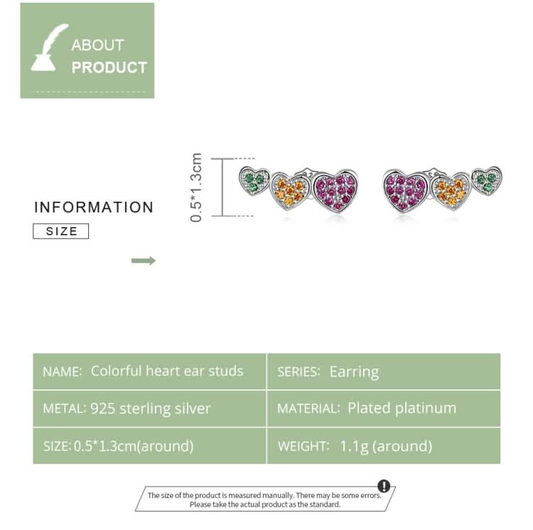 S925 Sterling Silver Colorful Heart Ear Stud Women Earrings Reluova