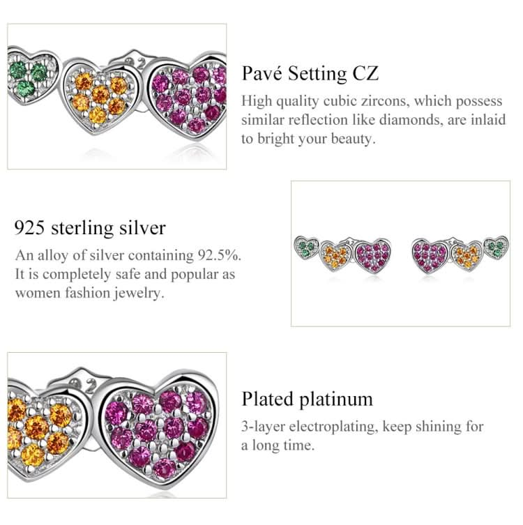 S925 Sterling Silver Colorful Heart Ear Stud Women Earrings Reluova