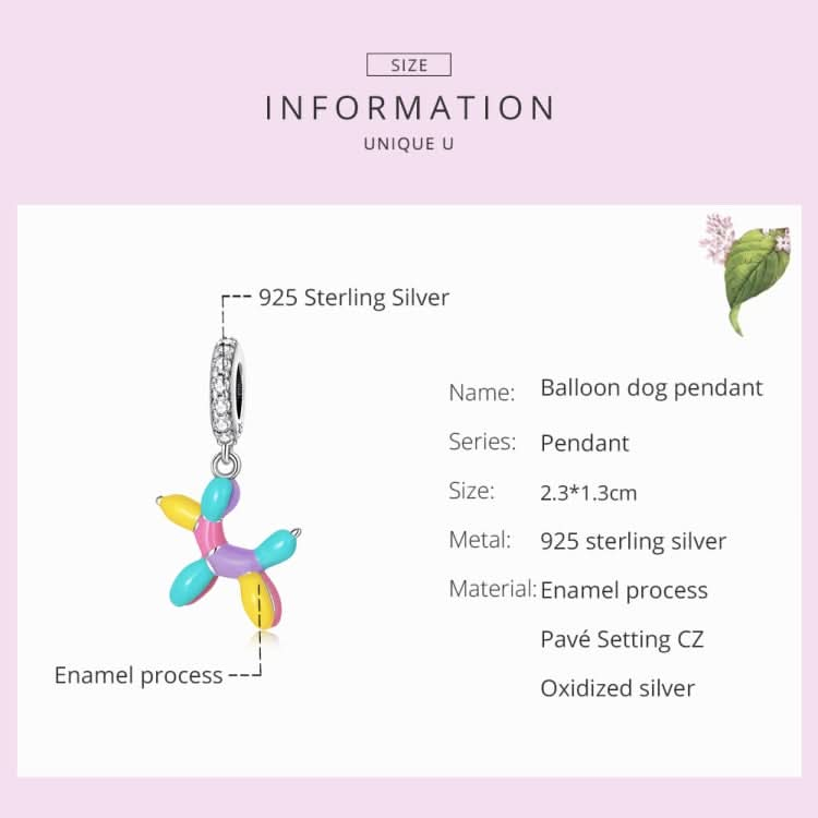 S925 Sterling Silver Balloon Puppy Pendant DIY Bracelet Necklace Accessories