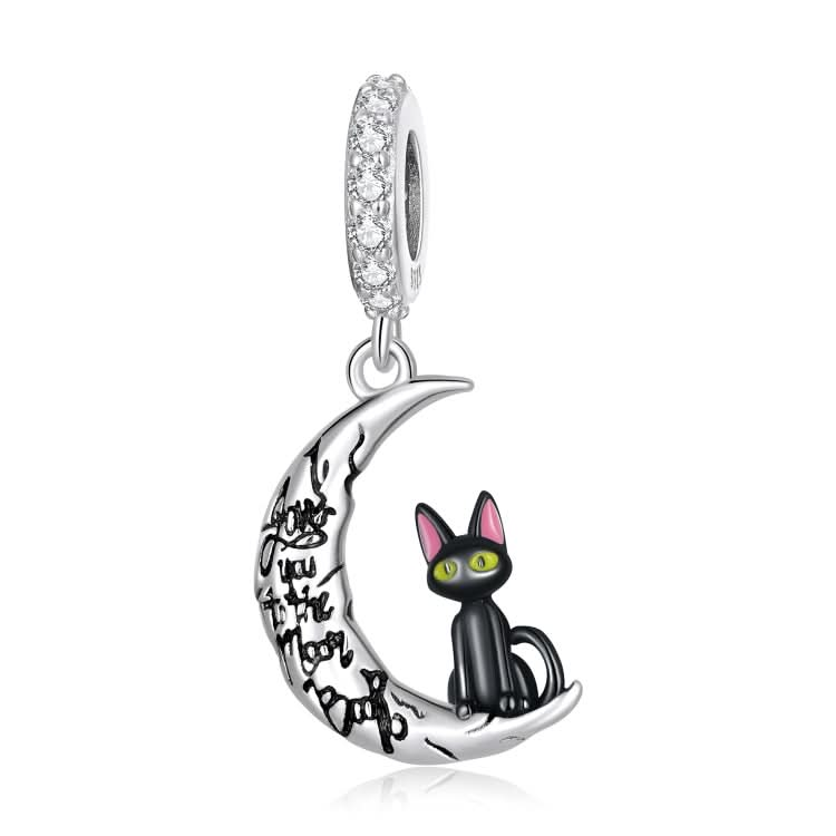 S925 Sterling Silver Moon Black Cat Pendant DIY Bracelet Necklace Accessories Reluova