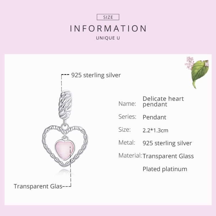 S925 Sterling Silver Exquisite Heart Pendant DIY Bracelet Necklace Accessories