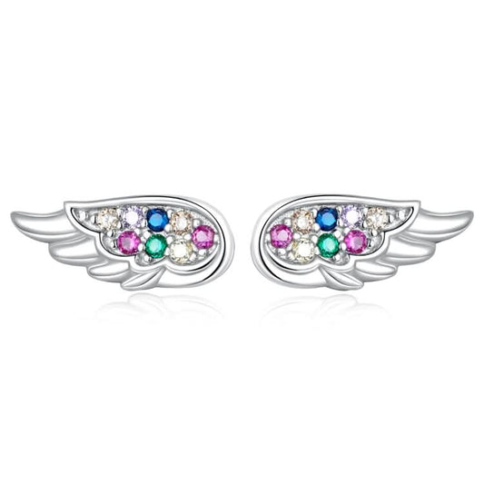 S925 Sterling Silver Colorful Zircon Wing Ear Stud Women Earrings Reluova