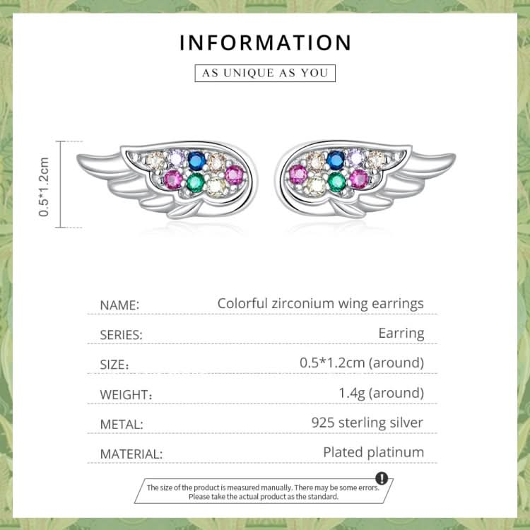 S925 Sterling Silver Colorful Zircon Wing Ear Stud Women Earrings Reluova