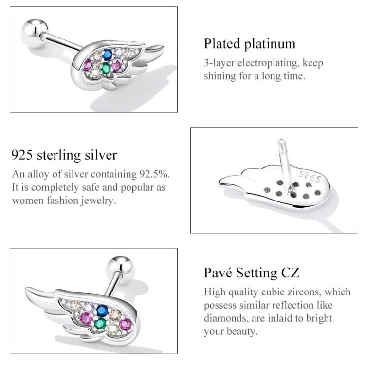 S925 Sterling Silver Colorful Zircon Wing Ear Stud Women Earrings Reluova