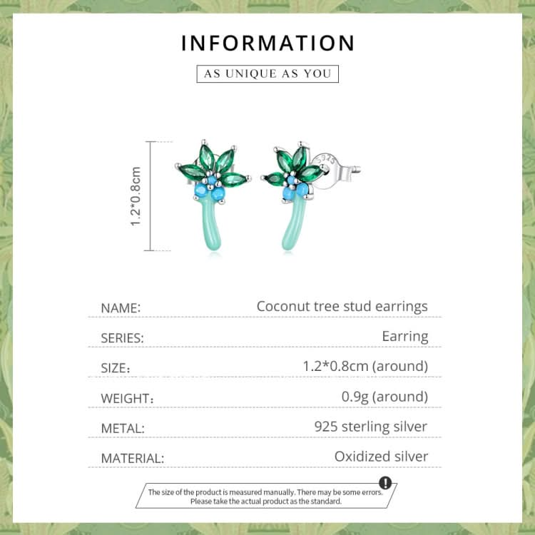 S925 Sterling Silver Coconut Tree Ear Stud Women Earrings Reluova