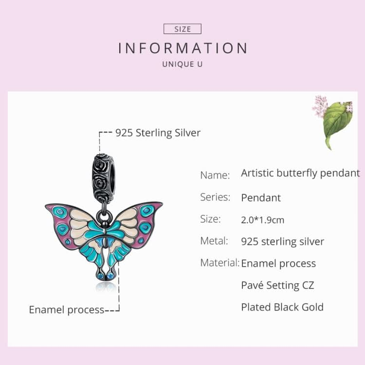 S925 Sterling Silver Silver Artistic Butterfly Pendant DIY Bracelet Necklace Accessories