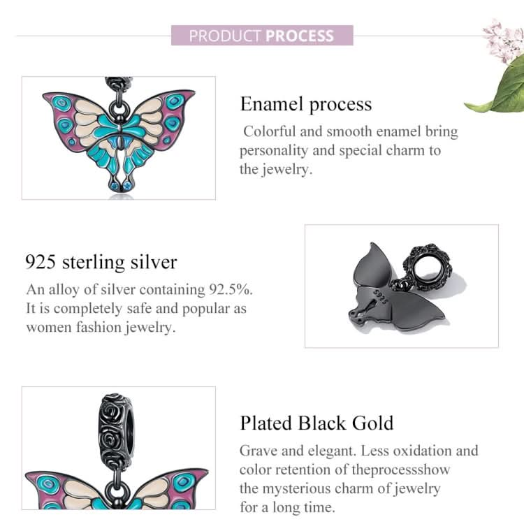 S925 Sterling Silver Silver Artistic Butterfly Pendant DIY Bracelet Necklace Accessories