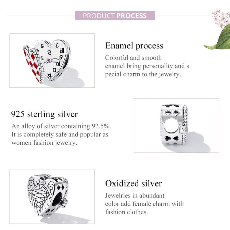 S925 Sterling Silver Heart Clock Beads DIY Bracelet Necklace Accessories