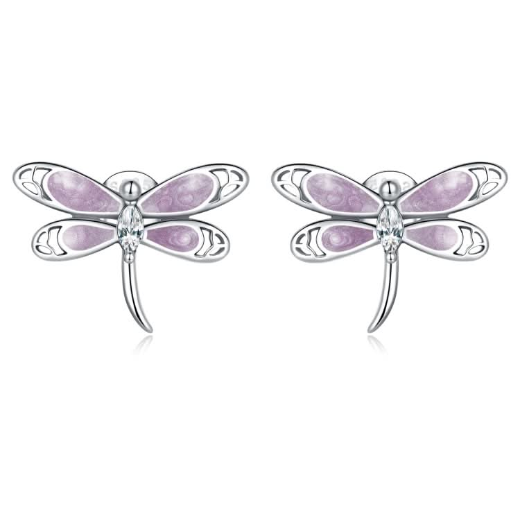 S925 Sterling Silver Pink Dragonfly Ear Stud Women Earrings Reluova