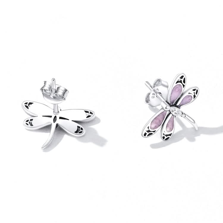 S925 Sterling Silver Pink Dragonfly Ear Stud Women Earrings Reluova