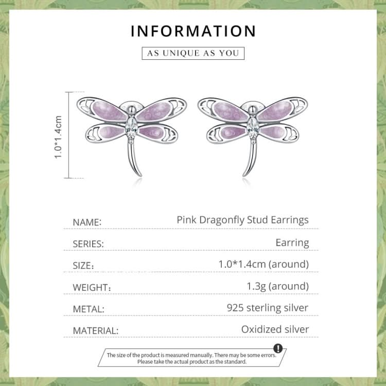 S925 Sterling Silver Pink Dragonfly Ear Stud Women Earrings Reluova