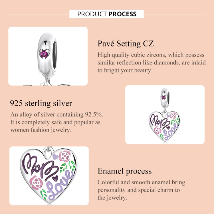 S925 Sterling Silver Silver Colorful Doodle Heart Pendant DIY Bracelet Necklace Accessories